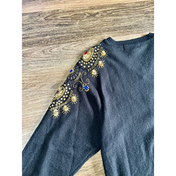 Vintage Western Connection Women's Small Black Sweater Sequins Sparkle 80s 90s - Picture 4 of 11
